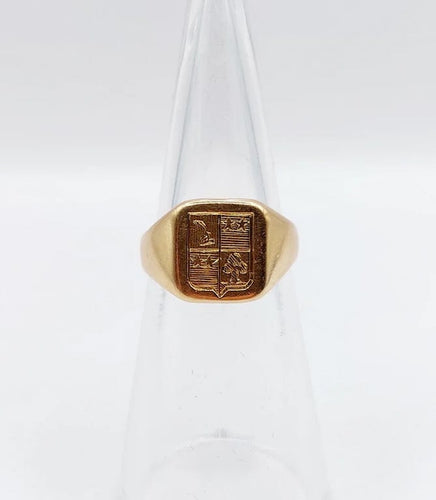 Bague 48 Chevalière antique - Bague chevalière en or jaune 18k aux armoiries françaises 58 Facettes A03321