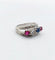 Bague 51 Bague jarretière Art déco en or blanc 18k, diamants, saphir et rubis 58 Facettes A03240