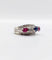 Bague 51 Bague jarretière Art déco en or blanc 18k, diamants, saphir et rubis 58 Facettes A03240