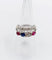Bague 51 Bague jarretière Art déco en or blanc 18k, diamants, saphir et rubis 58 Facettes A03240