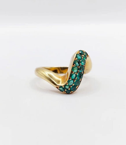 Bague 49 Bague jonc vintage en or 18k pavée d’émeraudes 58 Facettes A04057