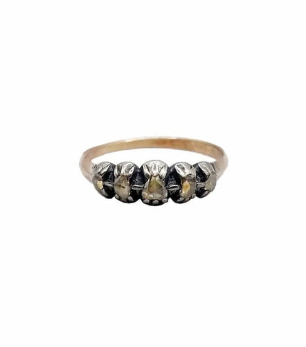 Bague 56 Bague victorienne en or rose 18k et argent aux diamants taille rose 58 Facettes A04231