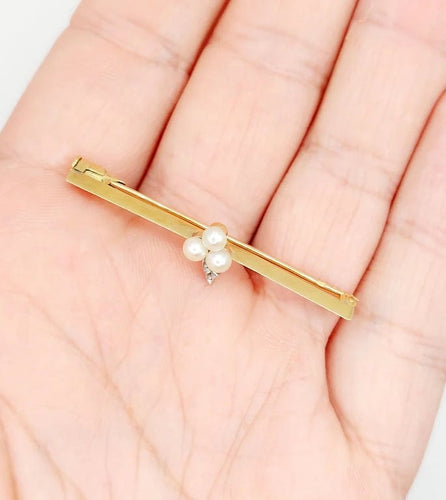 Broche Broche barrette trèfle en or jaune 18k avec perles et diamant 58 Facettes A05440