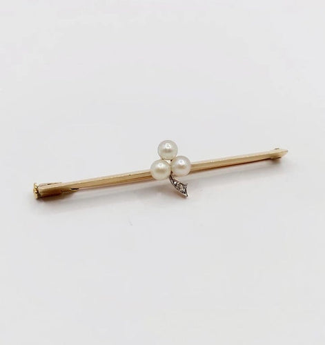 Broche Broche barrette trèfle en or jaune 18k avec perles et diamant 58 Facettes A05440