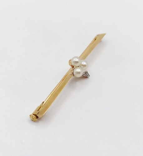 Broche Broche barrette trèfle en or jaune 18k avec perles et diamant 58 Facettes A05440