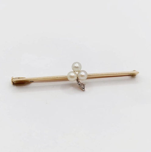 Broche Broche barrette trèfle en or jaune 18k avec perles et diamant 58 Facettes A05440