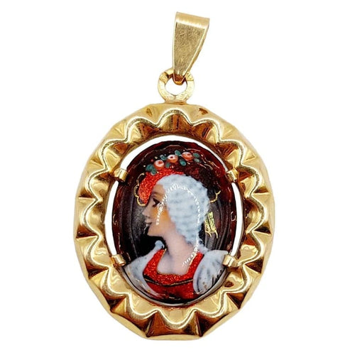 Pendentif Pendentif Art nouveau en or rose 18K avec plaque émaillée 58 Facettes A05511