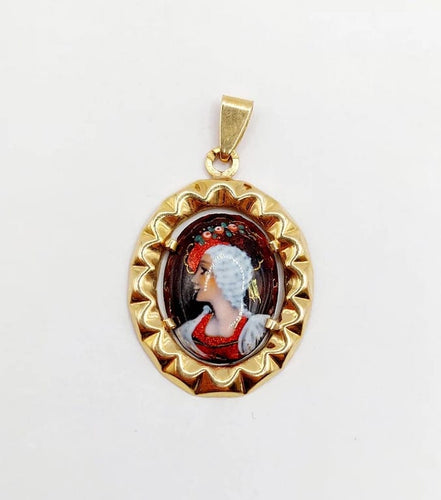 Pendentif Pendentif Art nouveau en or rose 18K avec plaque émaillée 58 Facettes A05511