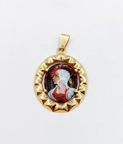Pendentif Pendentif Art nouveau en or rose 18K avec plaque émaillée 58 Facettes A05511