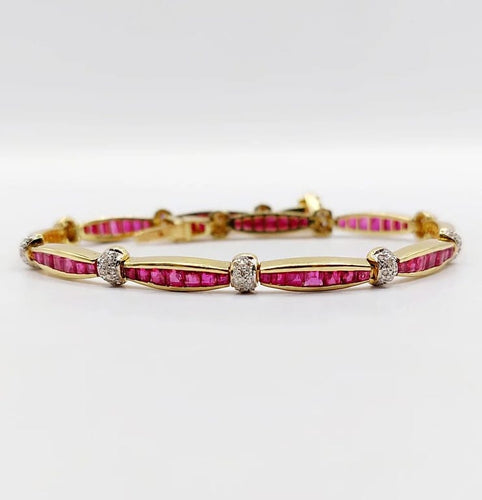 Bracelet Bracelet Art déco en or jaune 18K avec rubis synthétiques et diamants 58 Facettes A05502