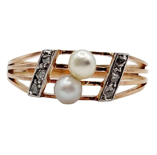 Bague 53 Bague toi et moi antique en or rose 18k, perles et diamants 58 Facettes A05617