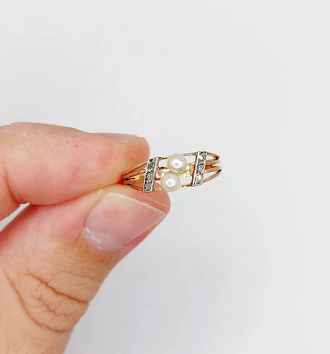 Bague 53 Bague toi et moi antique en or rose 18k, perles et diamants 58 Facettes A05617