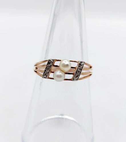 Bague 53 Bague toi et moi antique en or rose 18k, perles et diamants 58 Facettes A05617