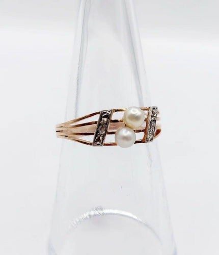 Bague 53 Bague toi et moi antique en or rose 18k, perles et diamants 58 Facettes A05617