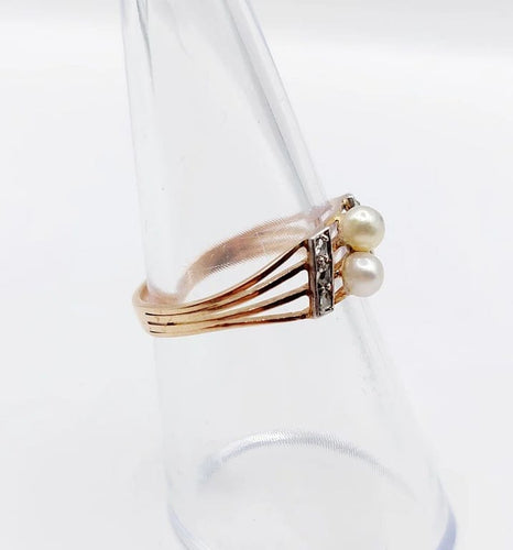 Bague 53 Bague toi et moi antique en or rose 18k, perles et diamants 58 Facettes A05617