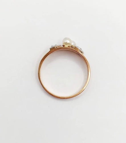 Bague 53 Bague toi et moi antique en or rose 18k, perles et diamants 58 Facettes A05617