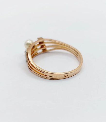 Bague 53 Bague toi et moi antique en or rose 18k, perles et diamants 58 Facettes A05617
