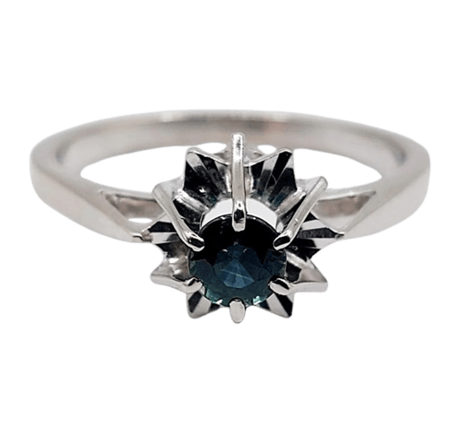Bague 52 Bague solitaire Art déco en or blanc 18k avec saphir naturel 58 Facettes A05525