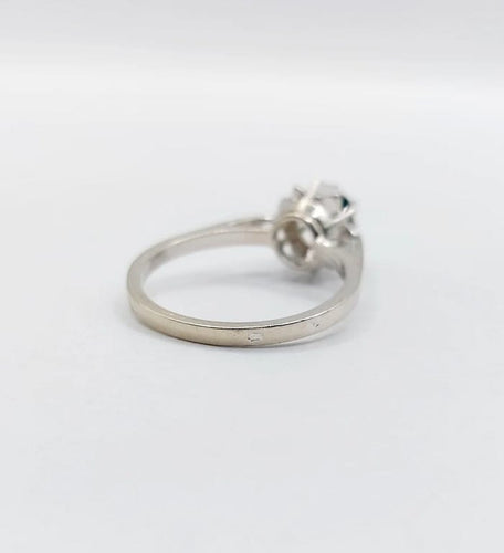 Bague 52 Bague solitaire Art déco en or blanc 18k avec saphir naturel 58 Facettes A05525