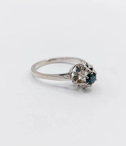 Bague 52 Bague solitaire Art déco en or blanc 18k avec saphir naturel 58 Facettes A05525