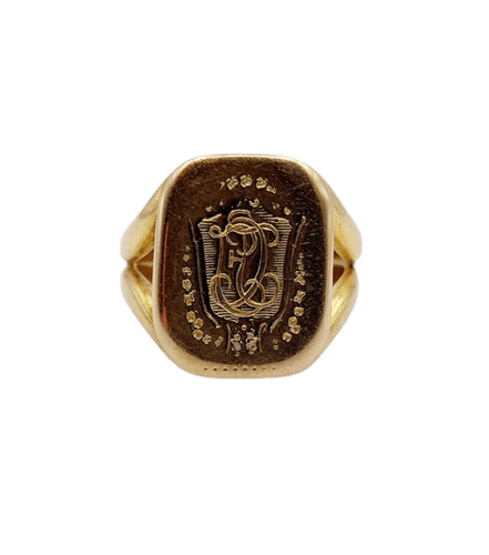Bague 54 Chevalière sceau antique monogrammée en or jaune 18k « Esto vir » 58 Facettes A05725