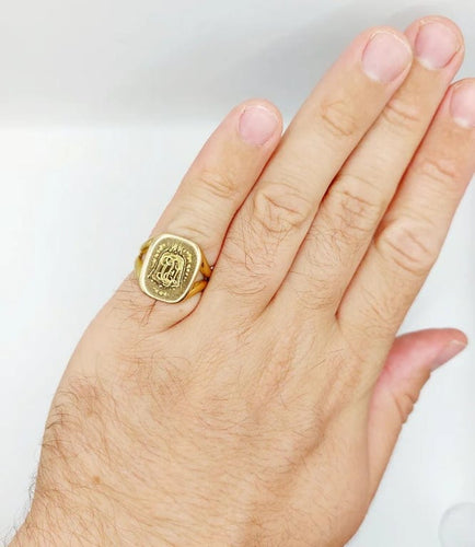 Bague 54 Chevalière sceau antique monogrammée en or jaune 18k « Esto vir » 58 Facettes A05725