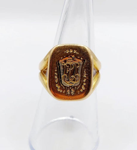 Bague 54 Chevalière sceau antique monogrammée en or jaune 18k « Esto vir » 58 Facettes A05725
