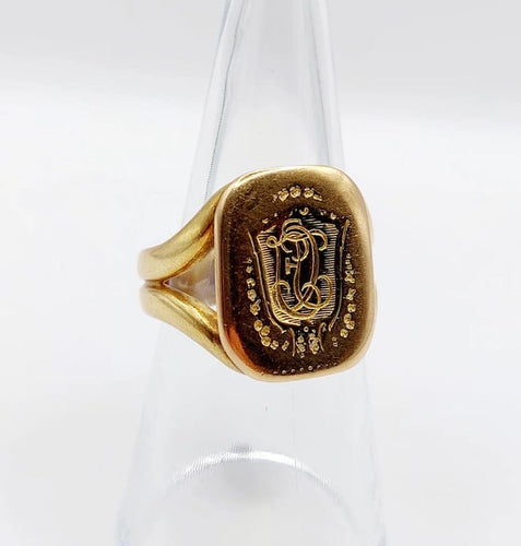 Bague 54 Chevalière sceau antique monogrammée en or jaune 18k « Esto vir » 58 Facettes A05725