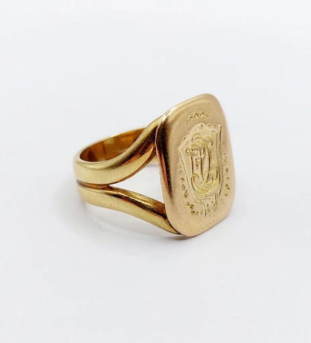 Bague 54 Chevalière sceau antique monogrammée en or jaune 18k « Esto vir » 58 Facettes A05725