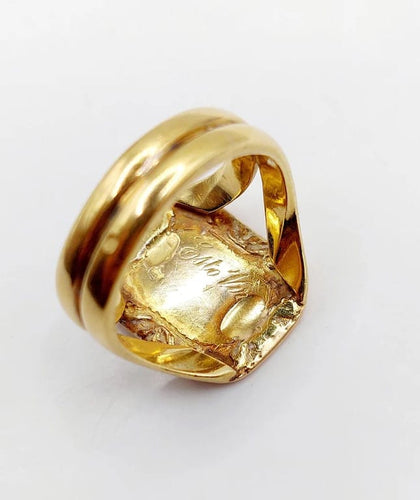 Bague 54 Chevalière sceau antique monogrammée en or jaune 18k « Esto vir » 58 Facettes A05725