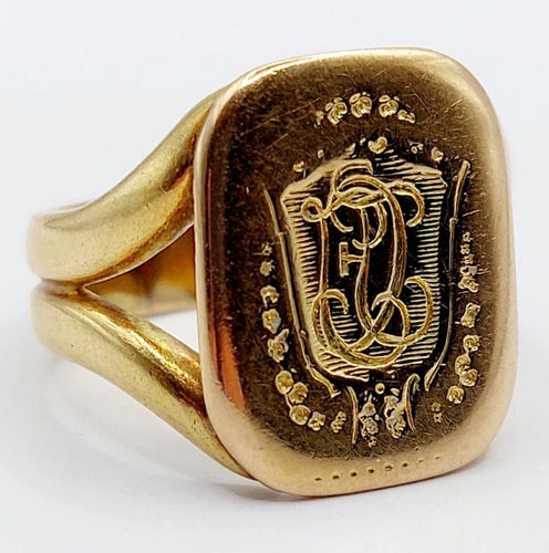 Bague 54 Chevalière sceau antique monogrammée en or jaune 18k « Esto vir » 58 Facettes A05725