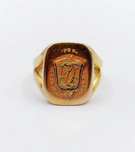 Bague 54 Chevalière sceau antique monogrammée en or jaune 18k « Esto vir » 58 Facettes A05725