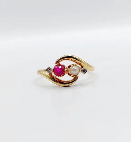 Bague 56.5 Bague toi et moi Art nouveau en or jaune 18k, rubis synthétique 58 Facettes A05749