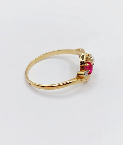 Bague 56.5 Bague toi et moi Art nouveau en or jaune 18k, rubis synthétique 58 Facettes A05749