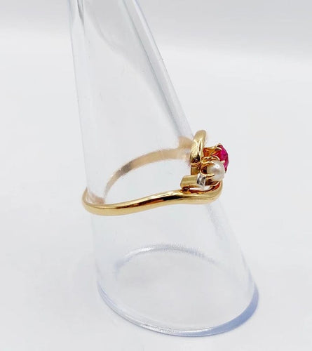 Bague 56.5 Bague toi et moi Art nouveau en or jaune 18k, rubis synthétique 58 Facettes A05749