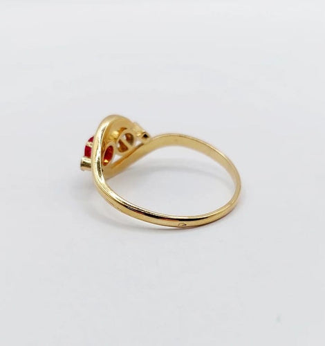 Bague 56.5 Bague toi et moi Art nouveau en or jaune 18k, rubis synthétique, perle et diamants 58 Facettes A05749