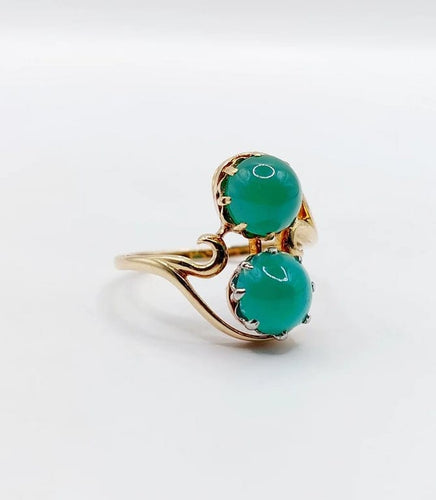 Bague 53 Bague toi et moi vintage en or jaune 18k et chrysoprases 58 Facettes A05751