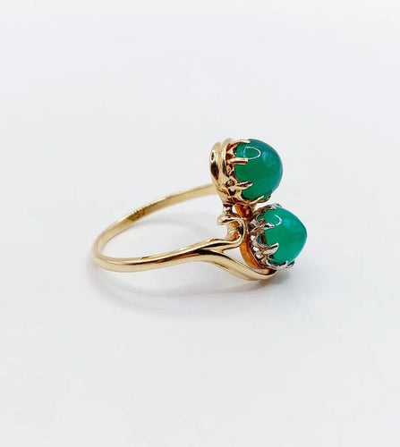 Bague 53 Bague toi et moi vintage en or jaune 18k et chrysoprases 58 Facettes A05751