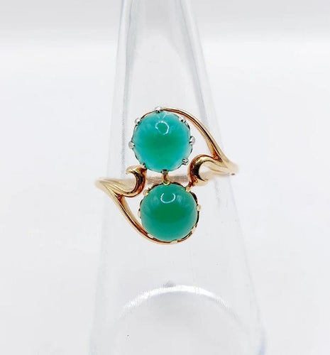 Bague 53 Bague toi et moi vintage en or jaune 18k et chrysoprases 58 Facettes A05751