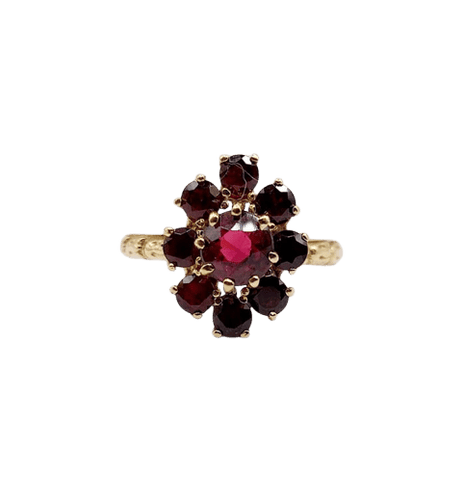 Bague 54.5 Bague marguerite vintage en or rose 18k et grenats 58 Facettes A05833