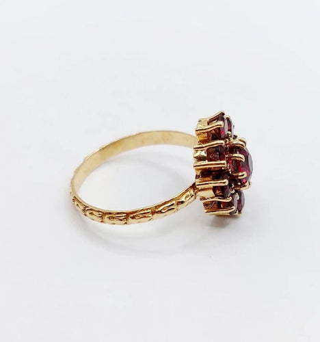 Bague 54.5 Bague marguerite vintage en or rose 18k et grenats 58 Facettes A05833