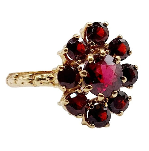 Bague 54.5 Bague marguerite vintage en or rose 18k et grenats 58 Facettes A05833