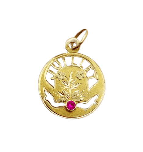 Pendentif Art Nouveau - Médaille en or jaune 18k au rubis synthétique 58 Facettes A05836