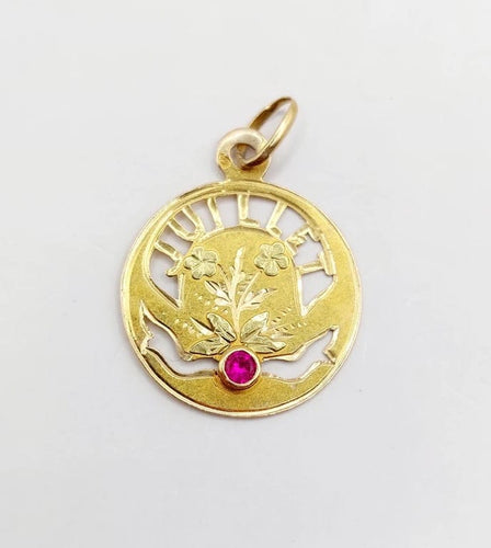 Pendentif Art Nouveau - Médaille en or jaune 18k au rubis synthétique 58 Facettes A05836