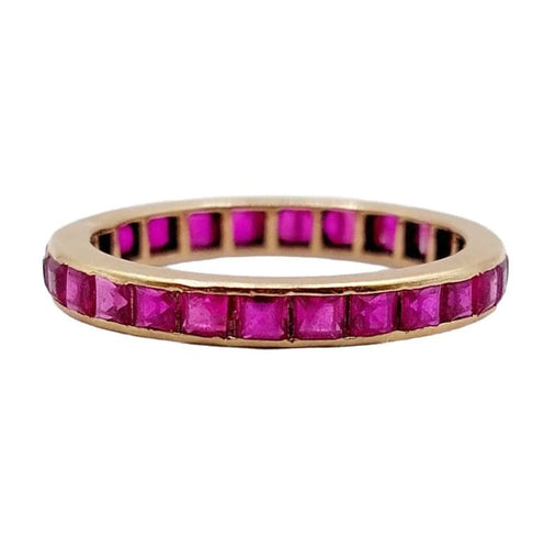 Bague 49 Alliance américaine Art déco en or rose 18k aux rubis synthétiques 58 Facettes A05845