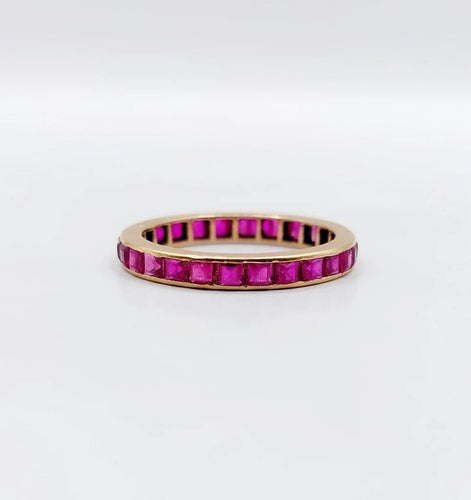 Bague 49 Alliance américaine Art déco en or rose 18k aux rubis synthétiques 58 Facettes A05845