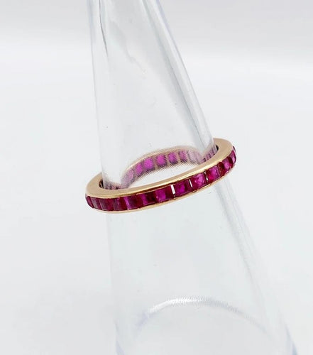 Bague 49 Alliance américaine Art déco en or rose 18k aux rubis synthétiques 58 Facettes A05845