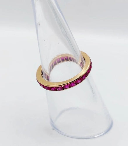 Bague 49 Alliance américaine Art déco en or rose 18k aux rubis synthétiques 58 Facettes A05845