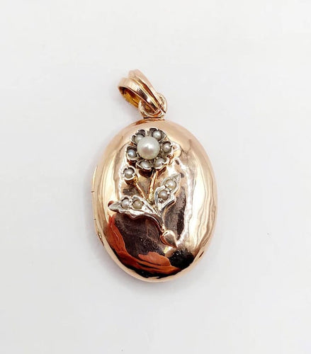 Pendentif Pendentif porte-photo en or rose 18k et argent, perles (circa 1900) 58 Facettes A05863