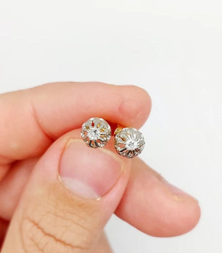 Boucles d'oreilles Puces d'oreilles - Diamants taille ancienne en or rose 18k et platine 58 Facettes A05867